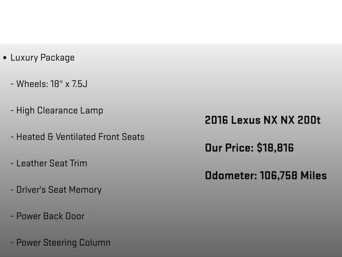 Used 2016 Lexus NX 200t AWD w/ Luxury Package image 6