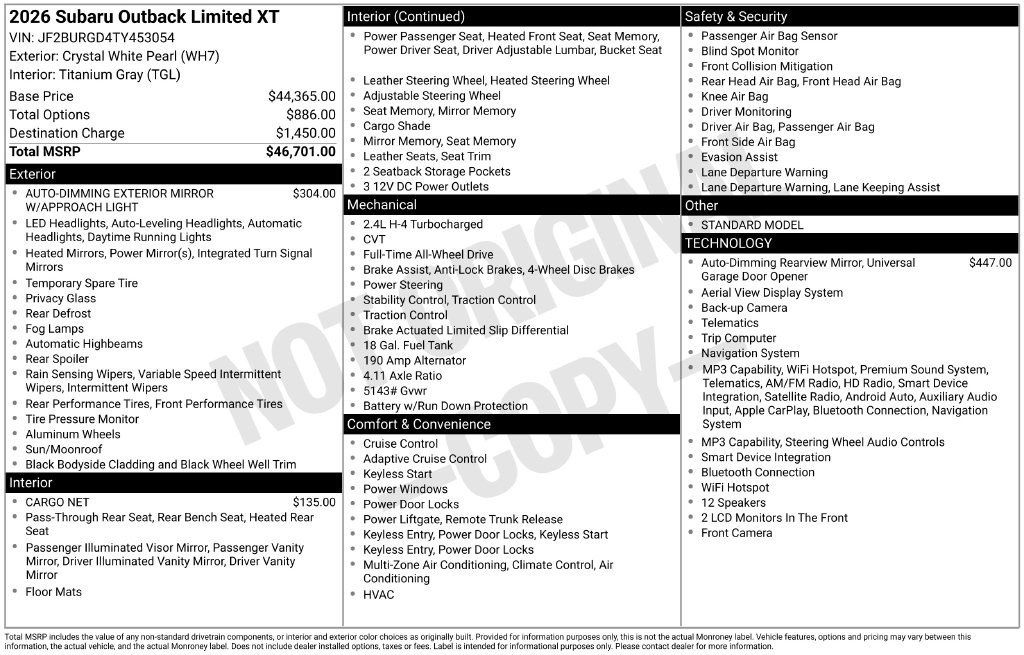 Used 2026 Subaru Outback Limited XT AWD/4WD image 37