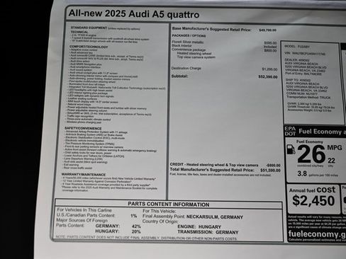 New 2025 Audi A5 2.0T Premium image 40