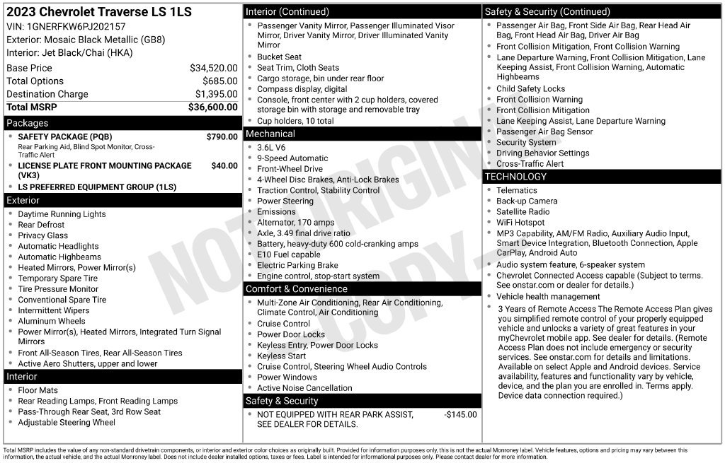 Used 2023 Chevrolet Traverse LS w/ Safety Package FWD image 11