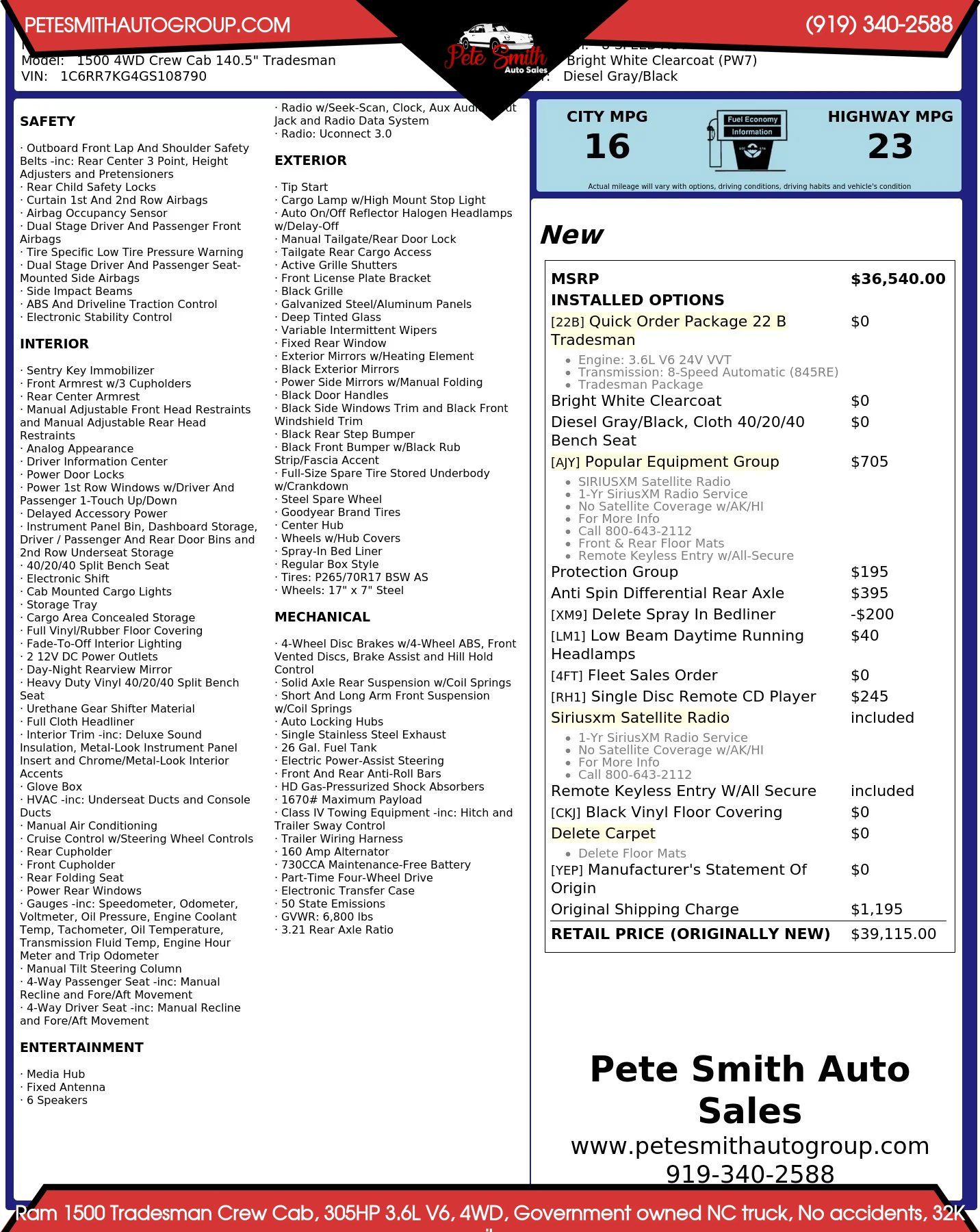 Used 2016 RAM 1500 Tradesman w/ Popular Equipment Group AWD/4WD image 43