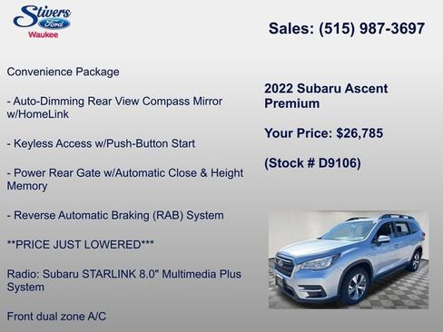 Used 2022 Subaru Ascent Premium w/ Convenience Package AWD/4WD image 11