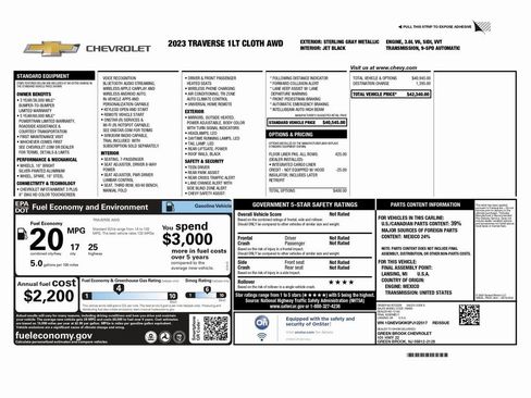Used 2023 Chevrolet Traverse LT w/ LPO, Floor Liner Package image 2