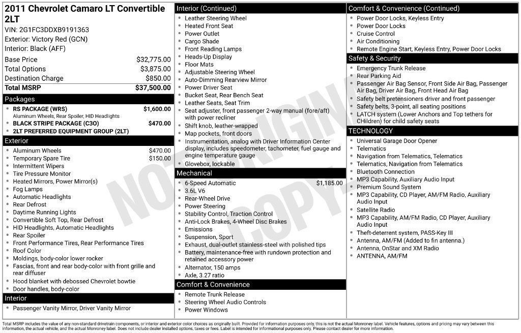 Used 2011 Chevrolet Camaro LT w/ RS Package RWD image 3