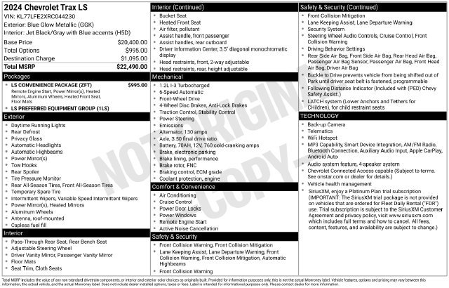 Used 2024 Chevrolet Trax LS w/ LS Convenience Package FWD image 4