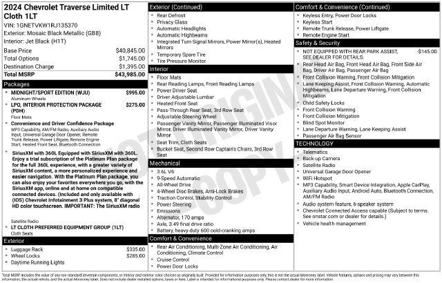 Used 2024 Chevrolet Traverse LT w/ Midnight/Sport Edition AWD/4WD image 35