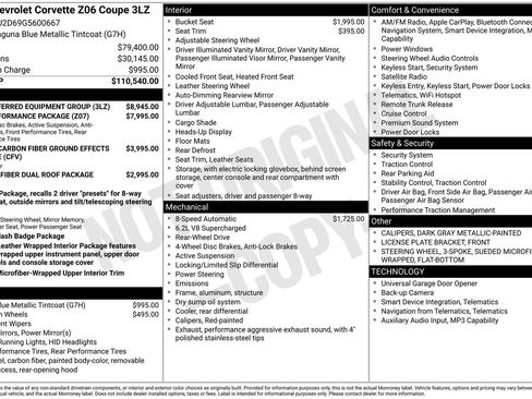 Used 2016 Chevrolet Corvette Z06 w/ 3LZ Preferred Equipment Group RWD image 8
