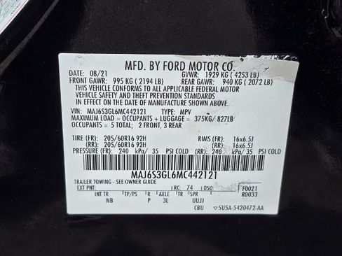 Certified 2021 Ford EcoSport SE w/ Interior Protection Package AWD/4WD image 32