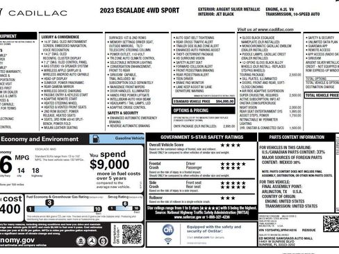 Used 2023 Cadillac Escalade Sport w/ LPO, ONYX Package AWD/4WD image 3