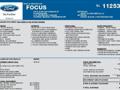 Used 2014 Ford Focus ST w/ Equipment Group 202A image 2