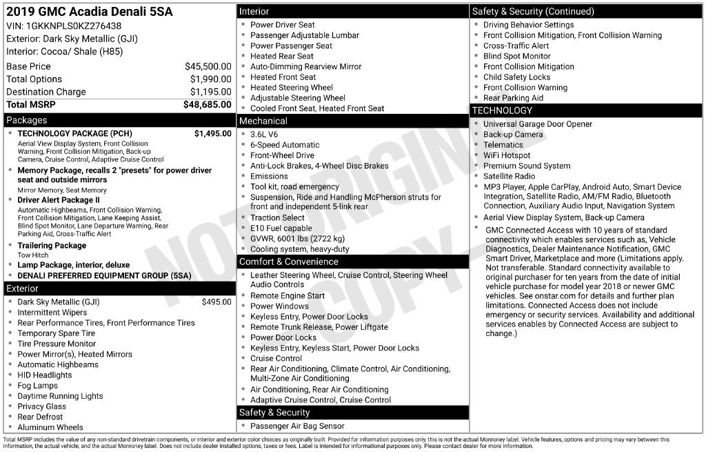 Used 2019 GMC Acadia Denali w/ Technology Package FWD image 24