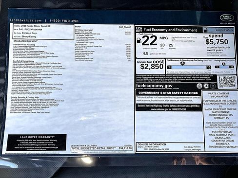 New 2026 Land Rover Range Rover Sport SE AWD/4WD image 14