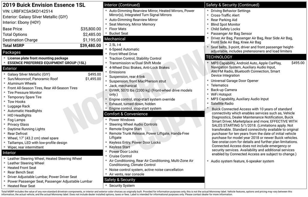 Certified 2019 Buick Envision Essence FWD image 16