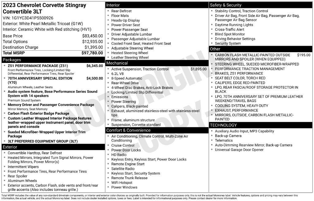 Used 2023 Chevrolet Corvette Stingray Premium Conv w/ Z51 Performance Package RWD image 60