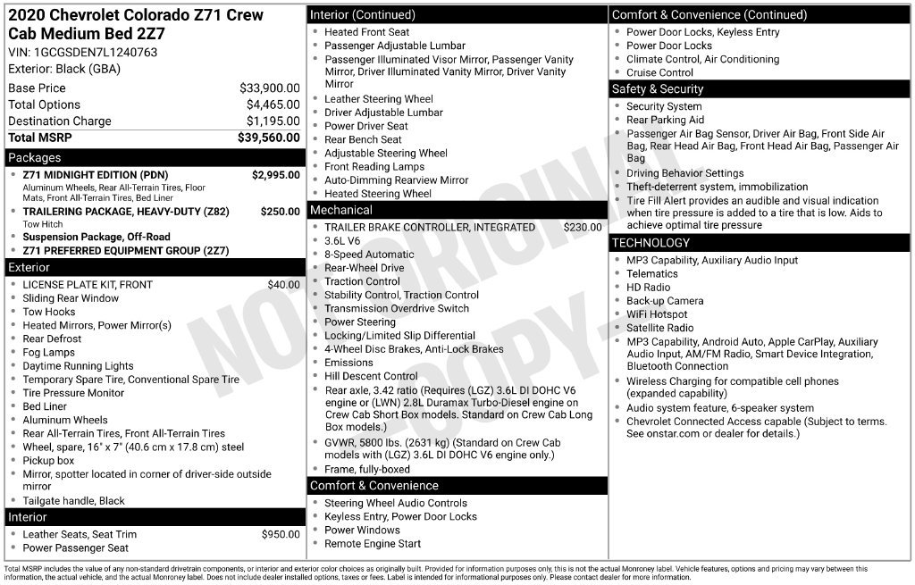 Certified 2020 Chevrolet Colorado Z71 w/ Z71 Midnight Edition RWD image 4