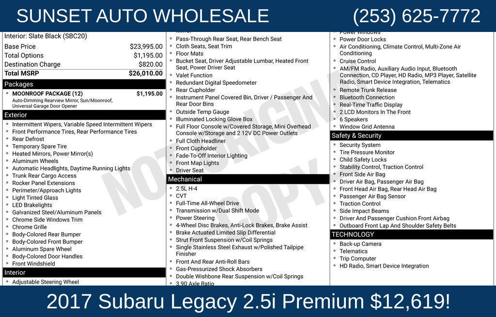Used 2017 Subaru Legacy 2.5i Premium w/ Moonroof Package AWD/4WD image 42