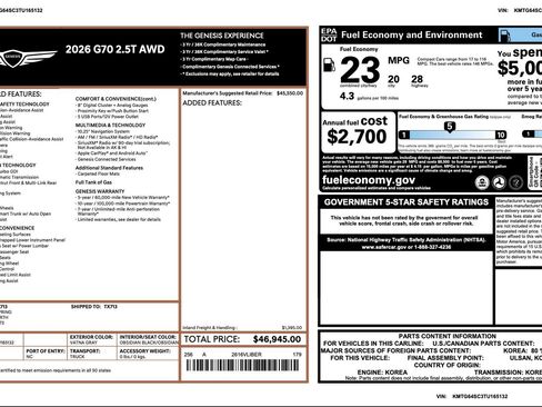 Certified 2026 Genesis G70 2.5T AWD/4WD image 3