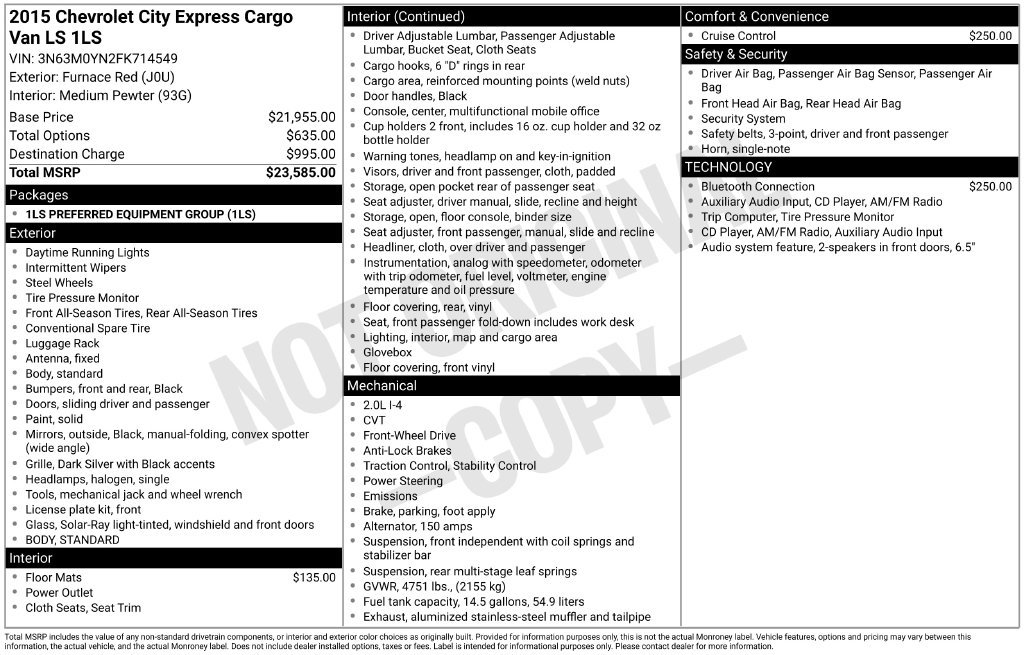 Used 2015 Chevrolet City Express LS FWD image 28