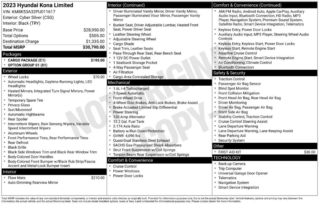 Used 2023 Hyundai Kona Limited w/ Cargo Package FWD image 3