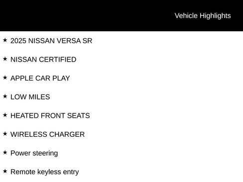 Certified 2025 Nissan Versa SR w/ Trunk Package FWD image 6