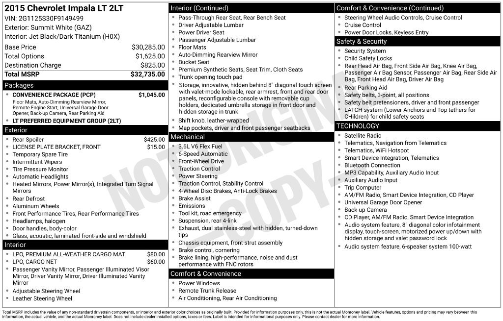 Certified 2015 Chevrolet Impala LT w/ Convenience Package FWD image 31