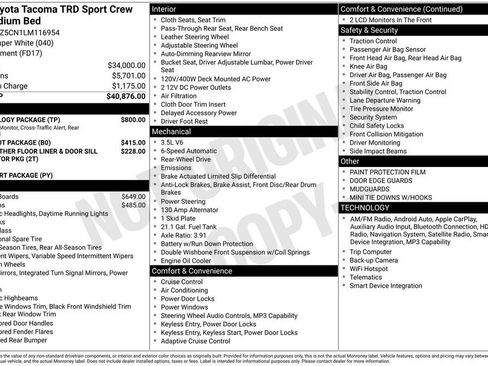 Used 2020 Toyota Tacoma TRD Sport w/ Technology Package RWD image 3