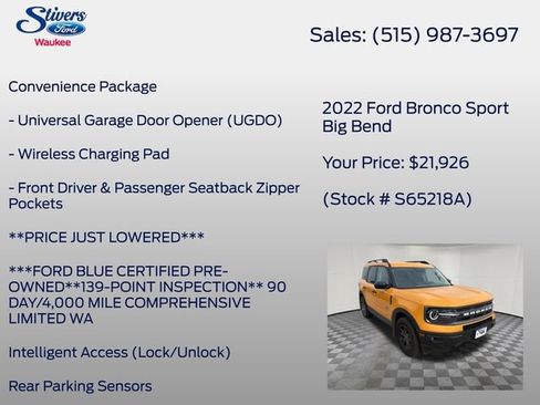 Certified 2022 Ford Bronco Sport Big Bend w/ Convenience Package AWD/4WD image 16