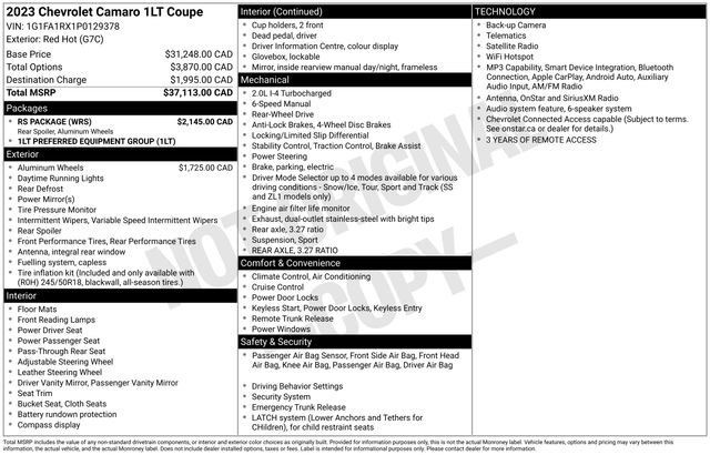 Used 2023 Chevrolet Camaro LT w/ RS Package RWD image 28