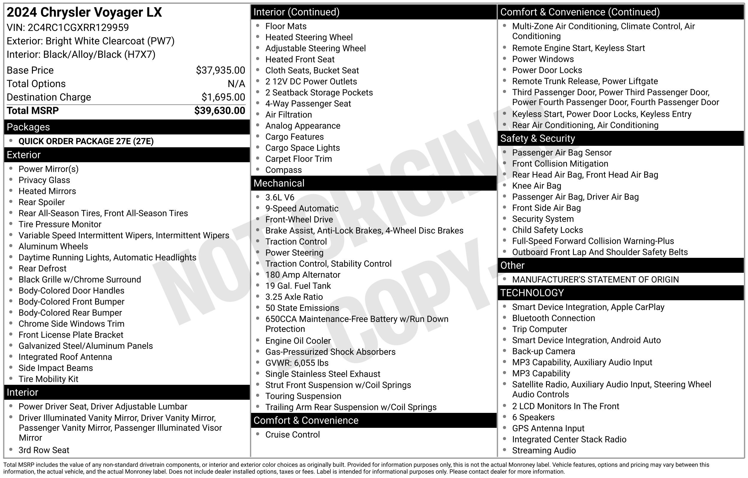 Used 2024 Chrysler Voyager LX FWD image 2