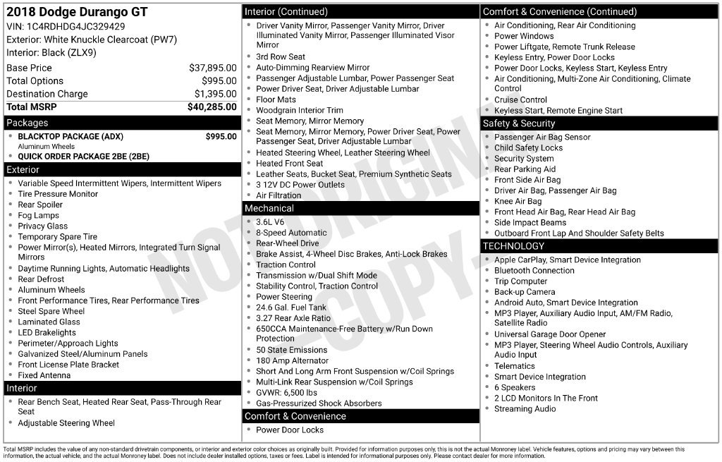 Used 2018 Dodge Durango GT w/ Blacktop Package RWD image 6