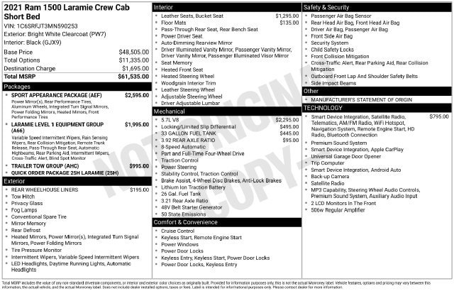 Used 2021 RAM 1500 Laramie w/ Sport Appearance Package AWD/4WD image 12