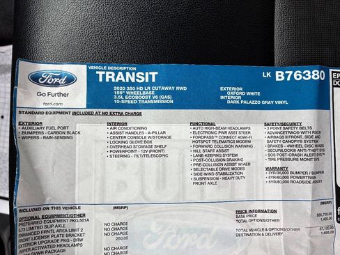 Used 2020 Ford Transit 350 350 HD 2dr 156 in. WB DRW Cuta w/ Exterior Upgrade Package image 33