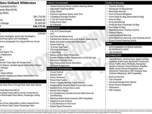Used 2025 Subaru Outback Wilderness AWD/4WD image 22