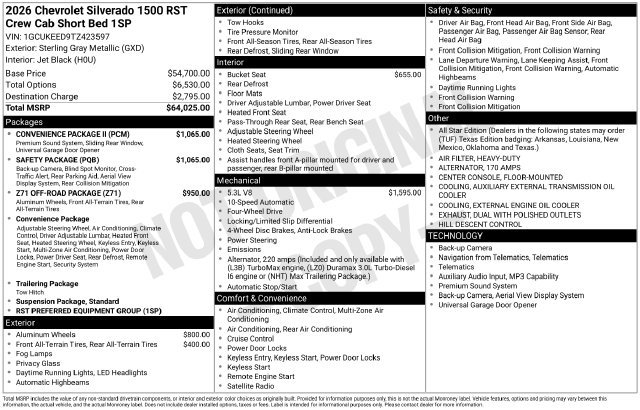 New 2026 Chevrolet Silverado 1500 RST w/ Safety Package AWD/4WD image 16