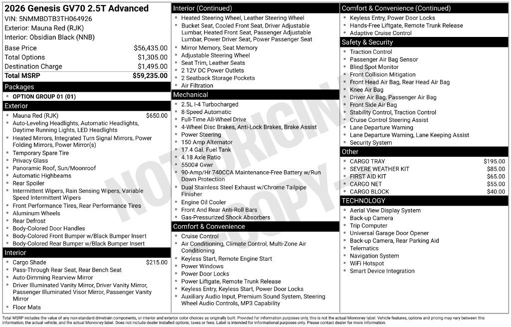 New 2026 Genesis GV70 2.5T Advanced AWD/4WD image 2