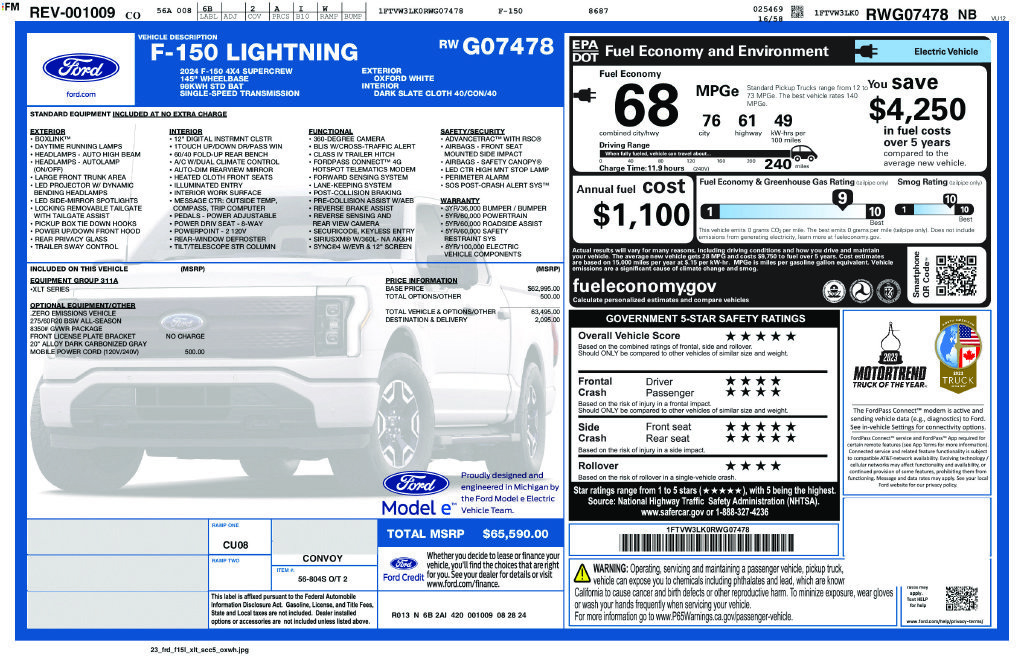 Certified 2024 Ford F150 Lightning XLT AWD/4WD image 3