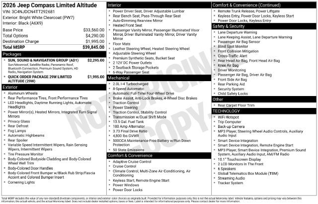 New 2026 Jeep Compass Limited w/ Sun, Sound & Navigation Group AWD/4WD image 4