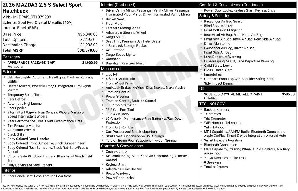 Certified 2026 MAZDA MAZDA3 s Sport w/ Appearance Package FWD image 3