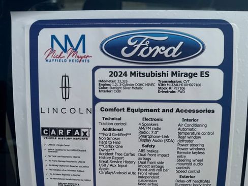 Used 2024 Mitsubishi Mirage ES FWD image 28