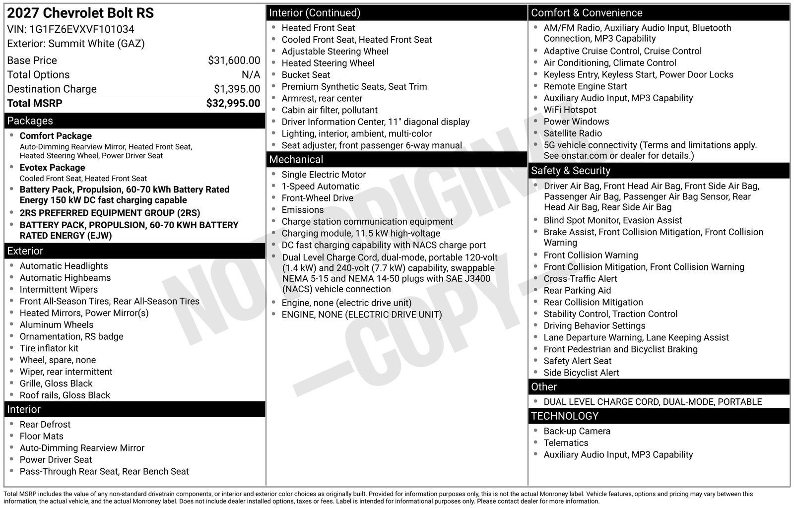 New 2027 Chevrolet Bolt RS FWD image 30