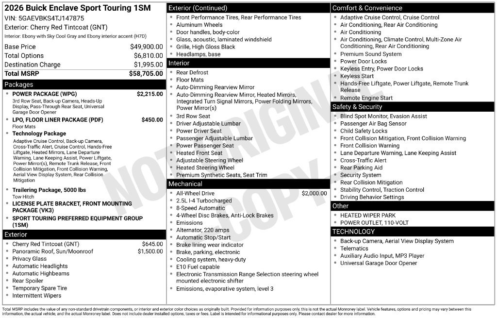 New 2026 Buick Enclave Sport Touring w/ Power Package AWD/4WD image 53