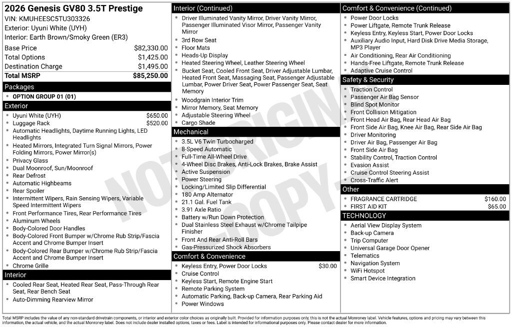 New 2026 Genesis GV80 3.5T Prestige AWD/4WD image 2