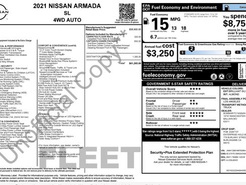 Used 2021 Nissan Armada SL w/ Captain's Chairs Package AWD/4WD image 3
