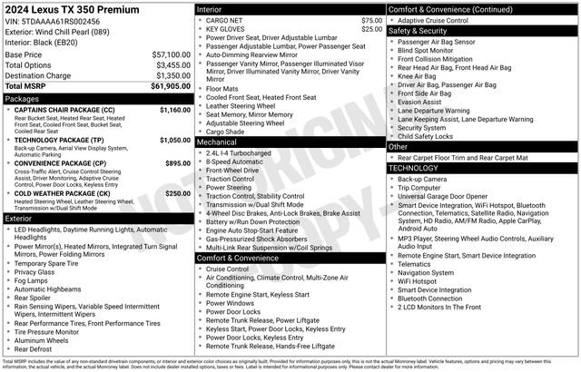 Used 2024 Lexus TX 350 FWD w/ Captains Chair Package image 7