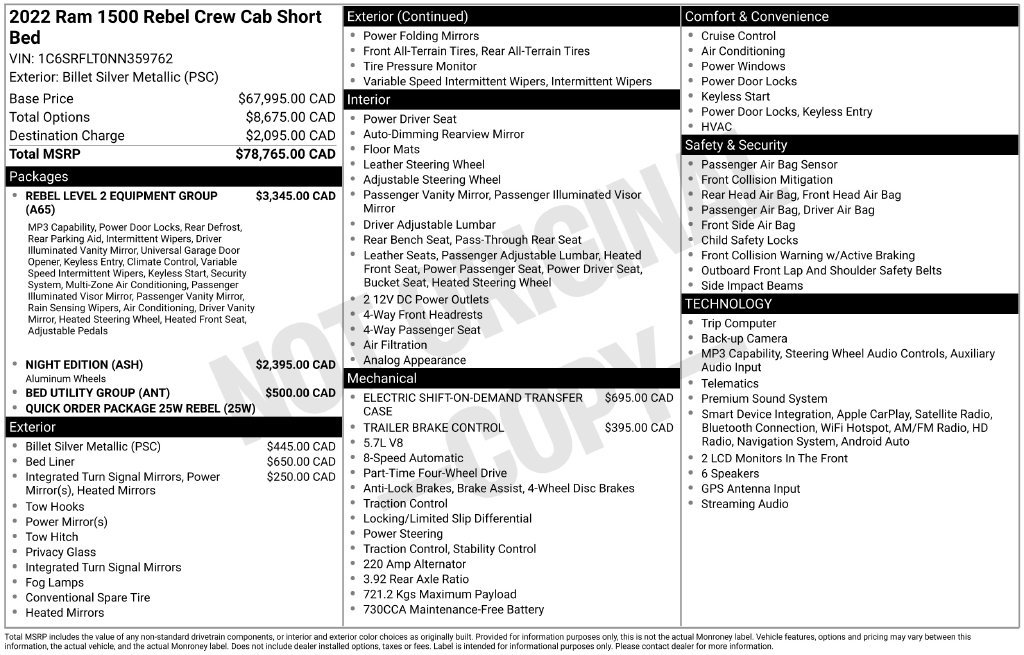 Used 2022 RAM 1500 Rebel w/ Rebel Level 2 Equipment Group AWD/4WD image 71