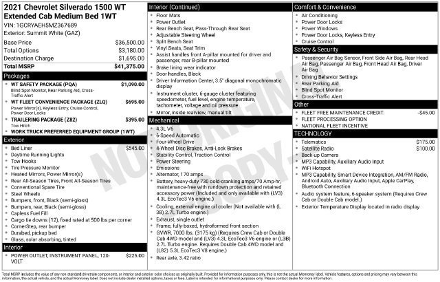 Used 2021 Chevrolet Silverado 1500 W/T w/ WT Safety Package AWD/4WD image 7