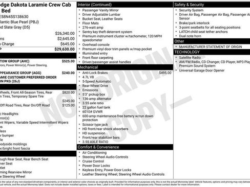 Used 2005 Dodge Dakota Laramie w/ Trailer Tow Group RWD image 6