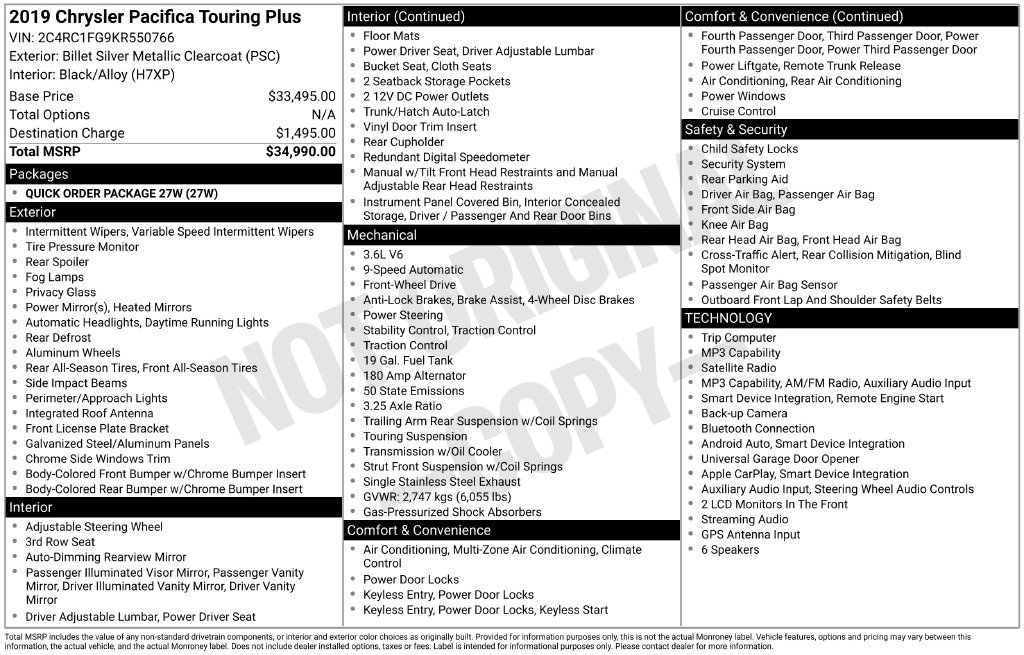 Used 2019 Chrysler Pacifica Touring Plus FWD image 7