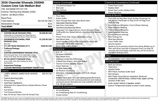 New 2026 Chevrolet Silverado 2500 Custom w/ Custom Value Package AWD/4WD image 4