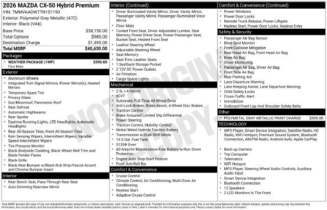 Used 2026 MAZDA CX-50 AWD 2.5 Hybrid w/ Weather Package image 3